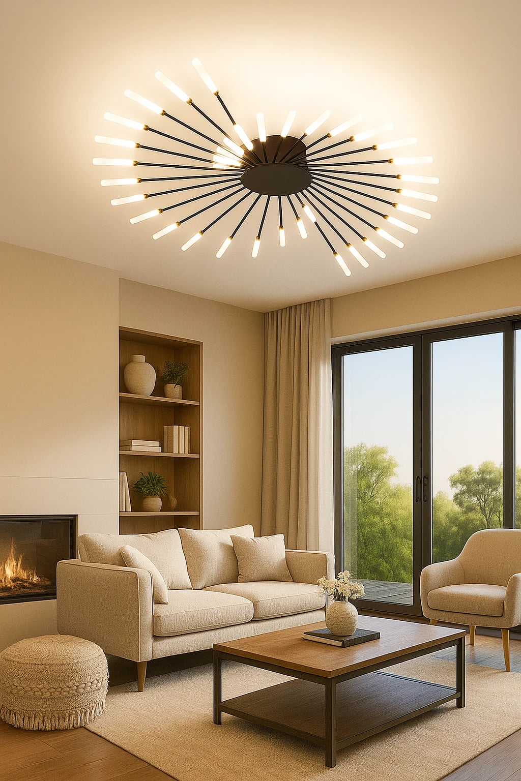 Modern Flush Mount Ceiling Light with Starburst LED Design for Living Rooms