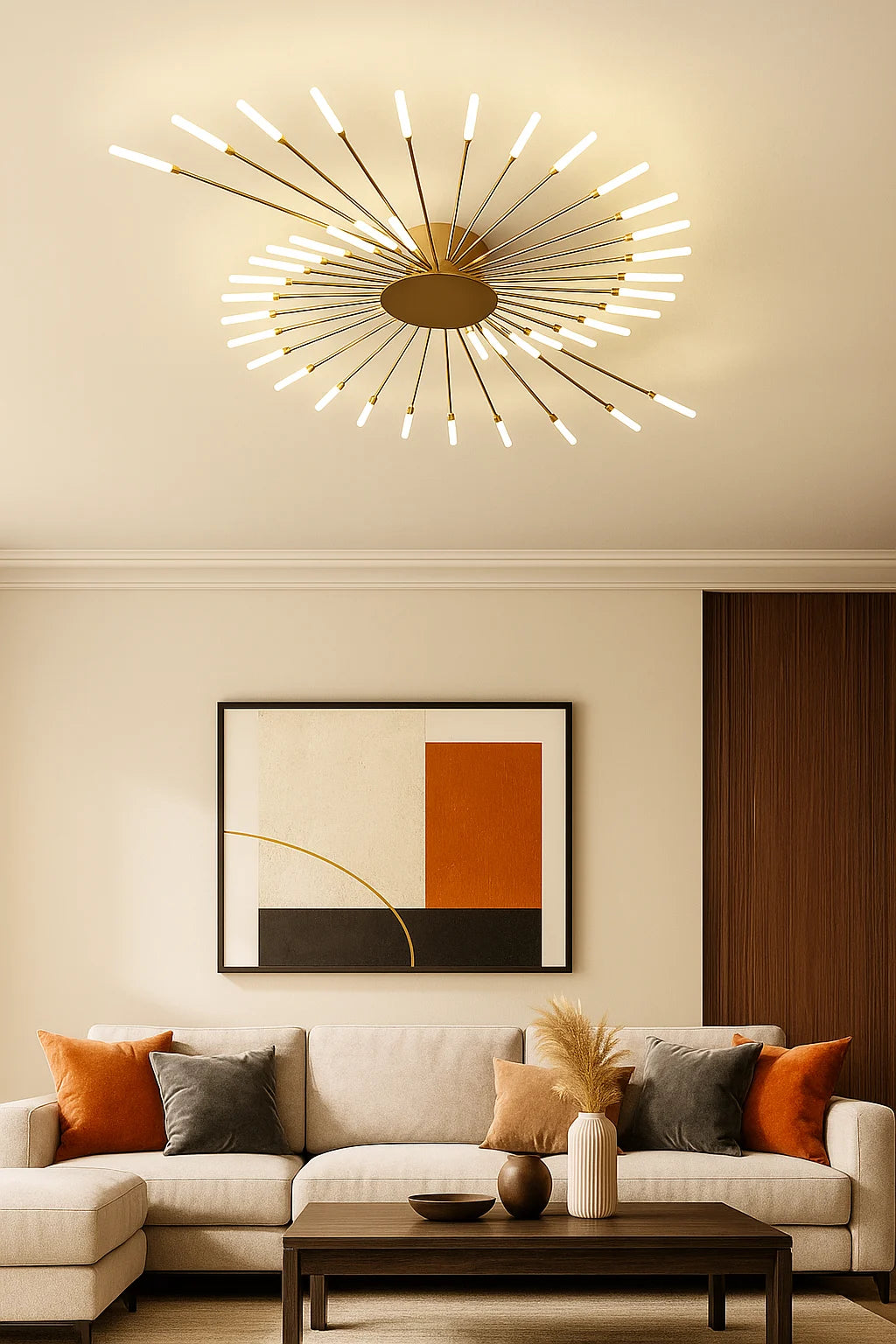 Modern Flush Mount Ceiling Light with Starburst LED Design for Living Rooms