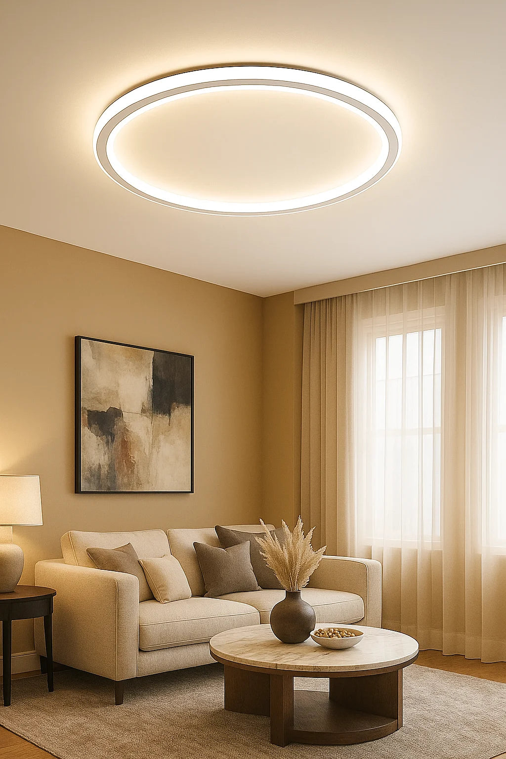 Modern Round Ceiling Light with Dimmable LED and Soft Ambient Glow