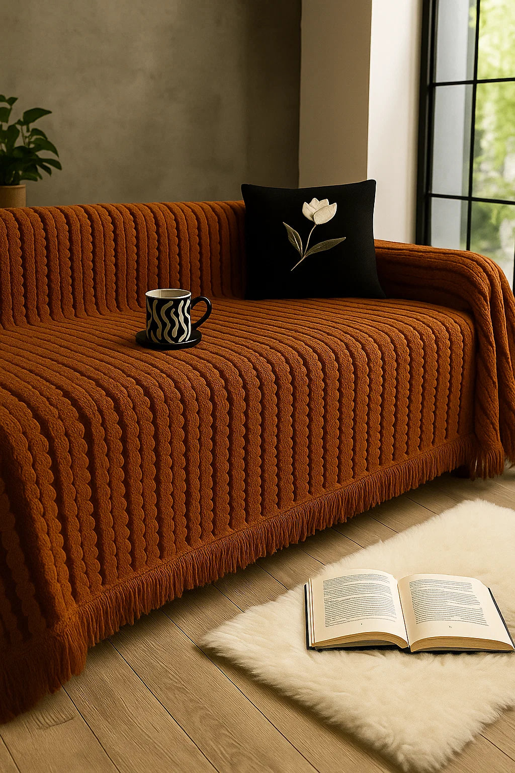 Velora Cosy Cable Knit Sofa Blanket – Textured Decorative Throw for Living Room Comfort