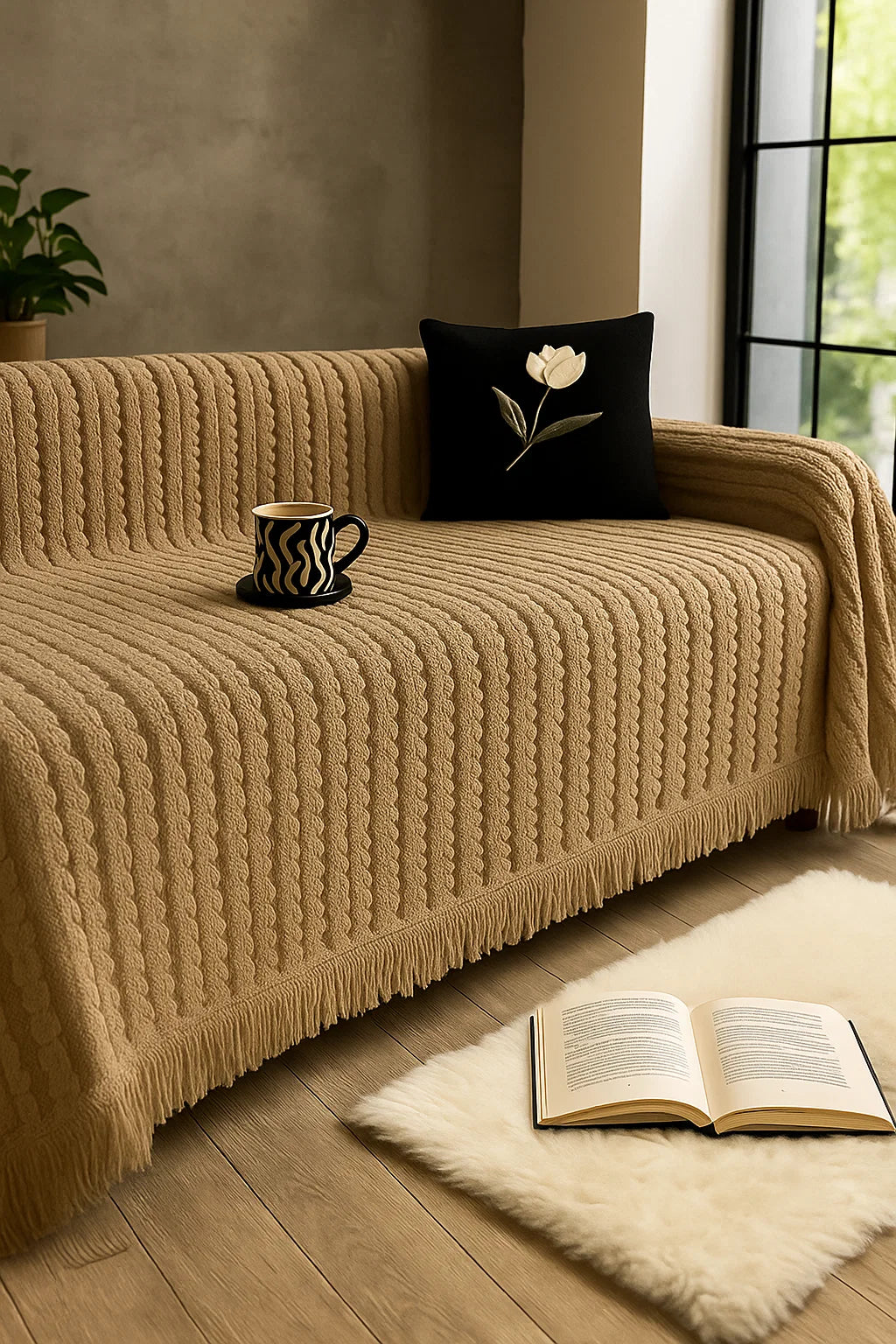 Velora Cosy Cable Knit Sofa Blanket – Textured Decorative Throw for Living Room Comfort