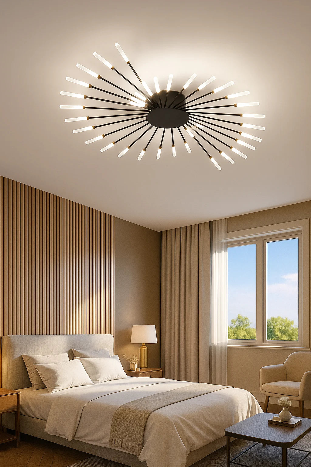 Modern Flush Mount Ceiling Light with Starburst LED Design for Living Rooms