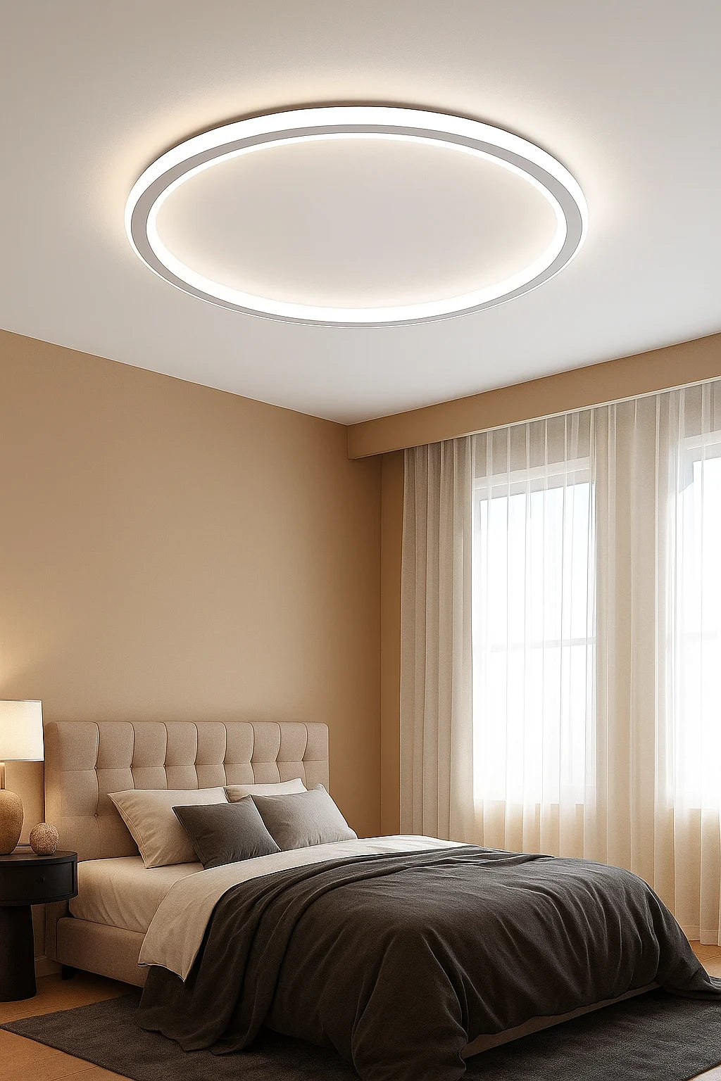 Modern Round Ceiling Light with Dimmable LED and Soft Ambient Glow