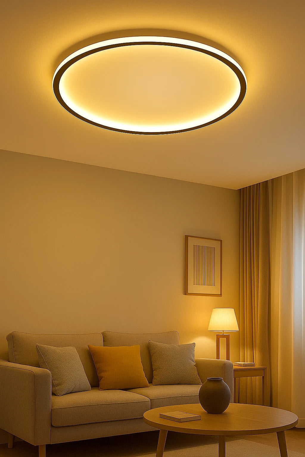 Modern Round Ceiling Light with Dimmable LED and Soft Ambient Glow