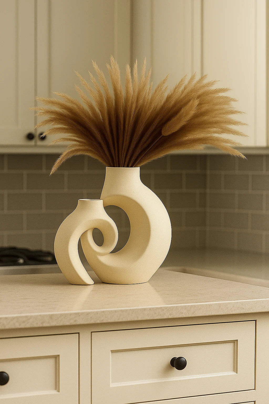 Modern Sculptural Ceramic Vase Set with Swirl Design for Home Decor
