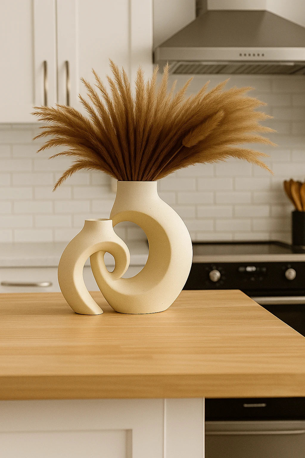 Modern Sculptural Ceramic Vase Set with Swirl Design for Home Decor