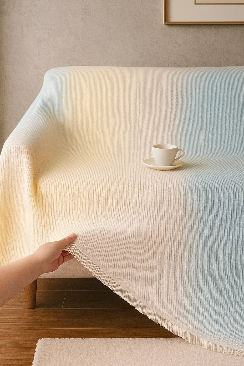 Scandinavian Knit Sofa Throw with Textured Weave for Living Room Styling
