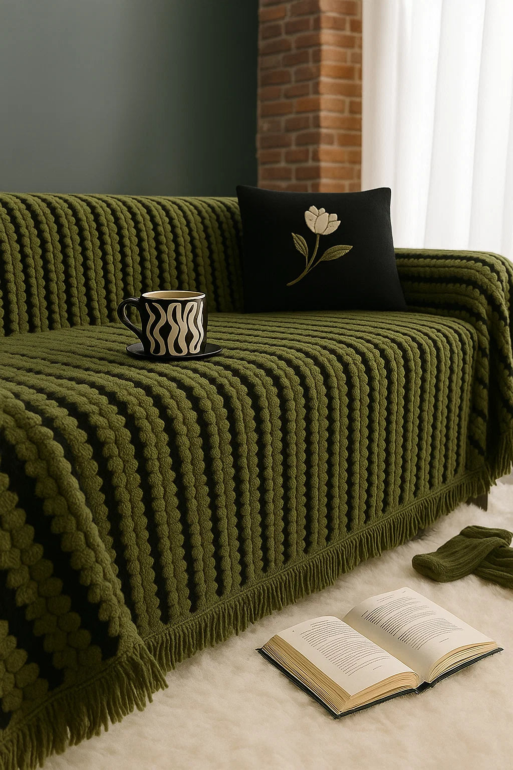 Velora Cosy Cable Knit Sofa Blanket – Textured Decorative Throw for Living Room Comfort