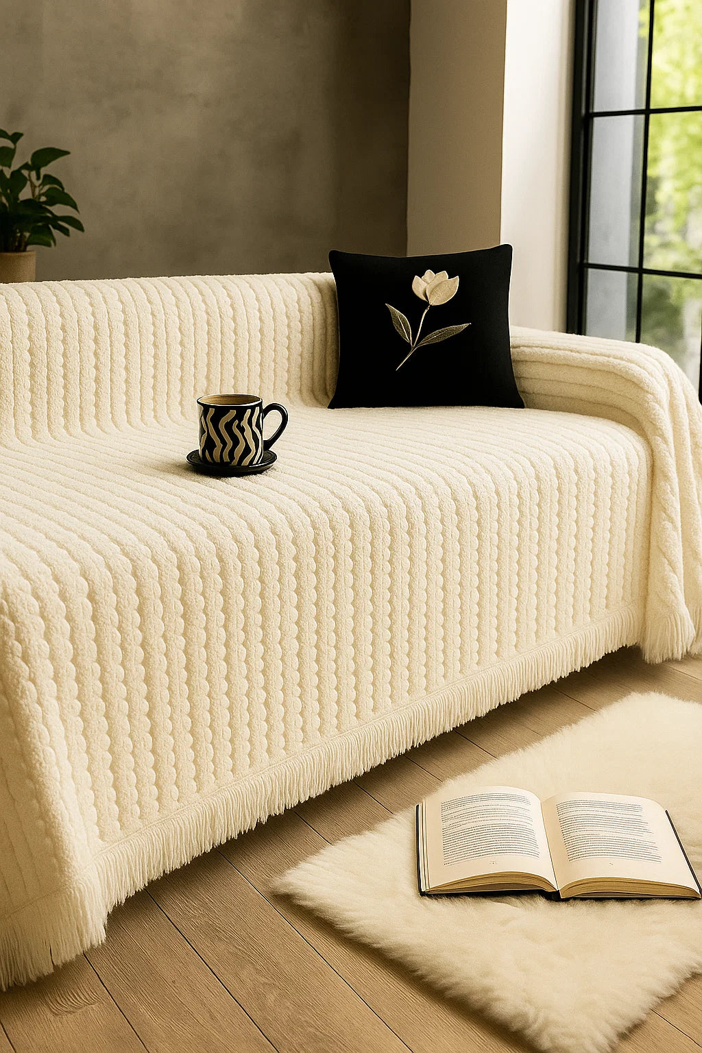 Velora Cosy Cable Knit Sofa Blanket – Textured Decorative Throw for Living Room Comfort