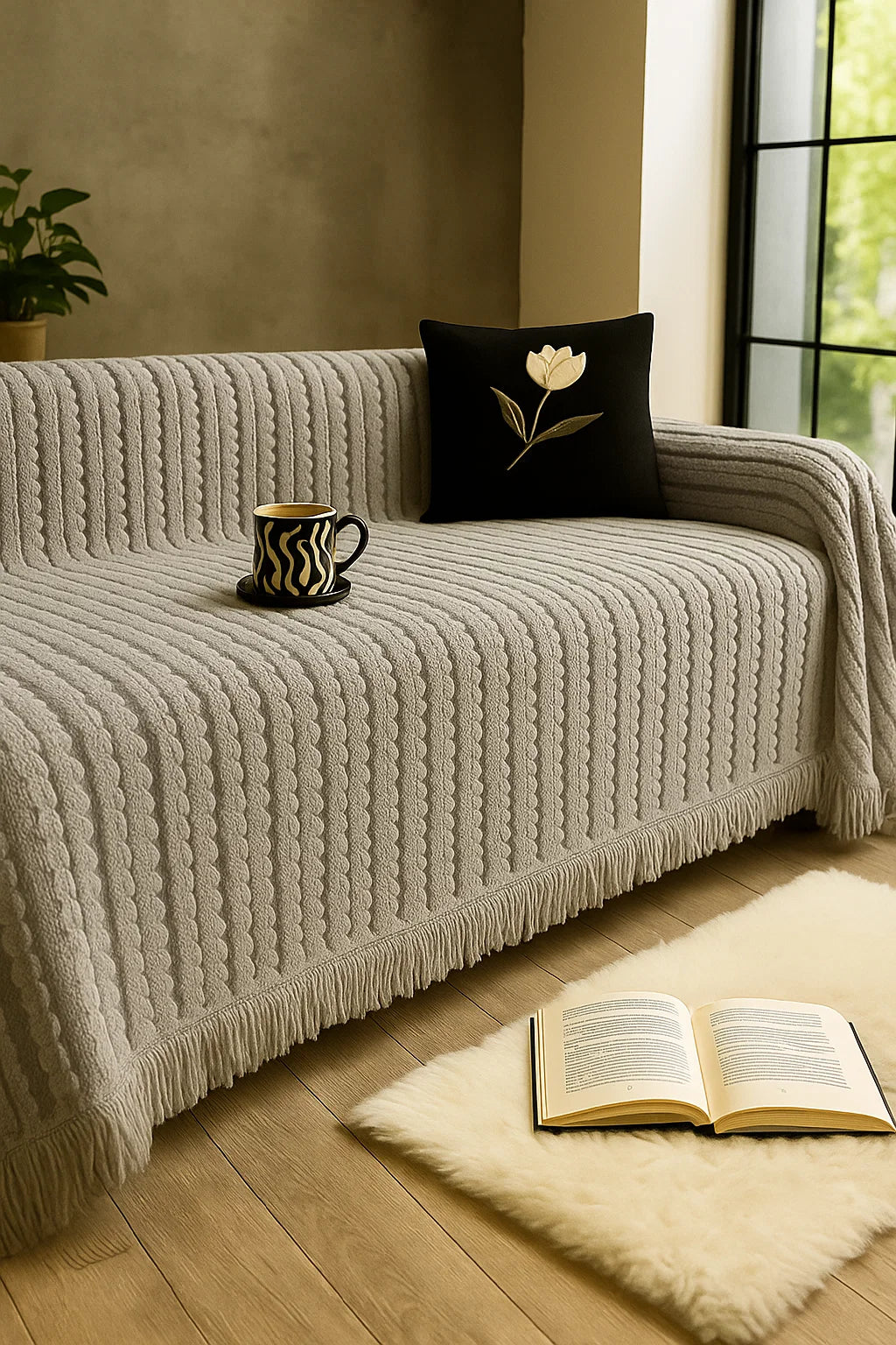 Velora Cosy Cable Knit Sofa Blanket – Textured Decorative Throw for Living Room Comfort