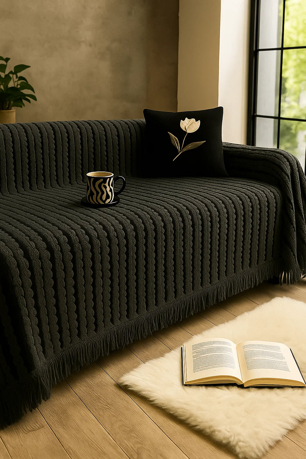 Velora Cosy Cable Knit Sofa Blanket – Textured Decorative Throw for Living Room Comfort